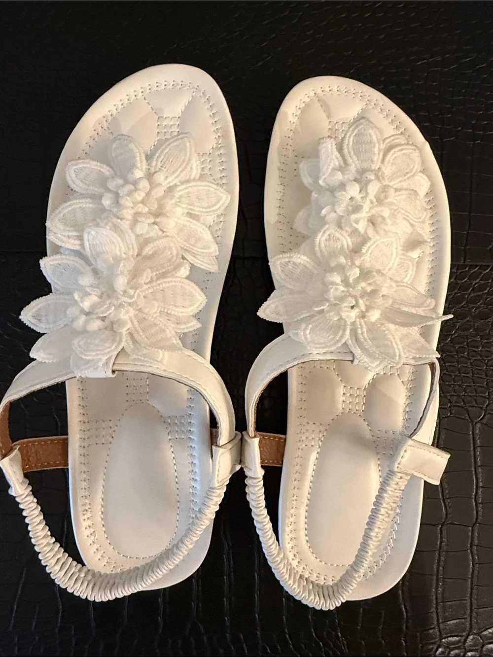 New White Floral Slingback Women's Sandals